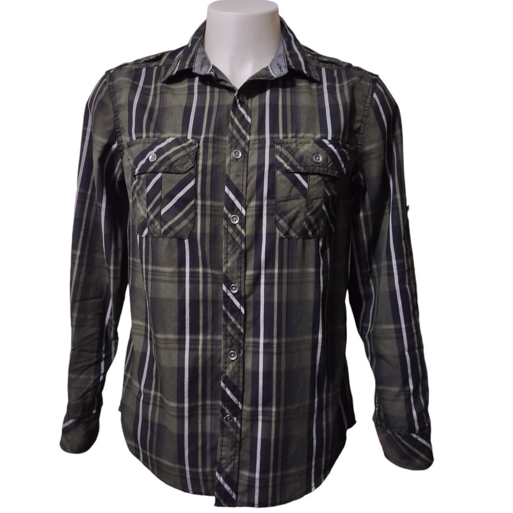 Rock & Republic Shirt Men's Medium Button Up Long Sleeve‎ Striped Lightweight